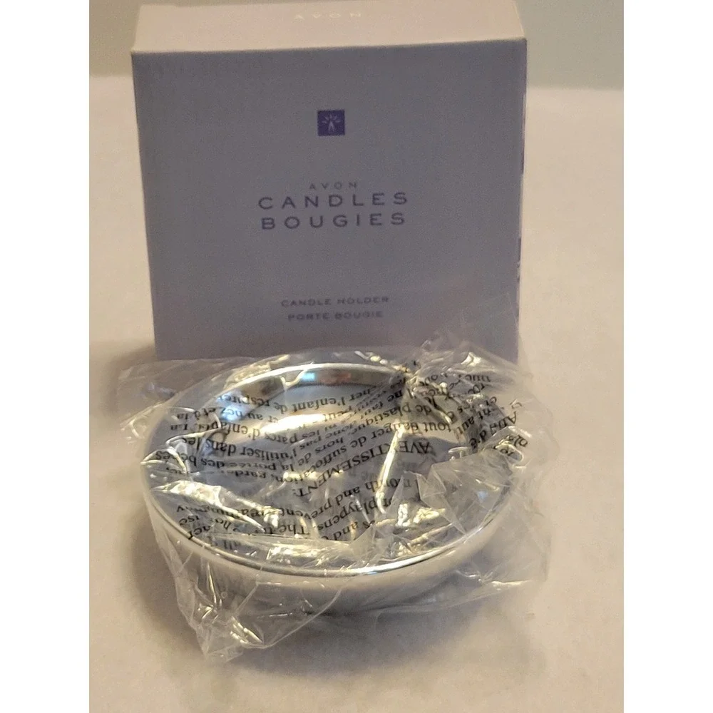VTG NOS Avon Round Pillar Candle Holder 2001 Collectible Silver Tone w/ Box